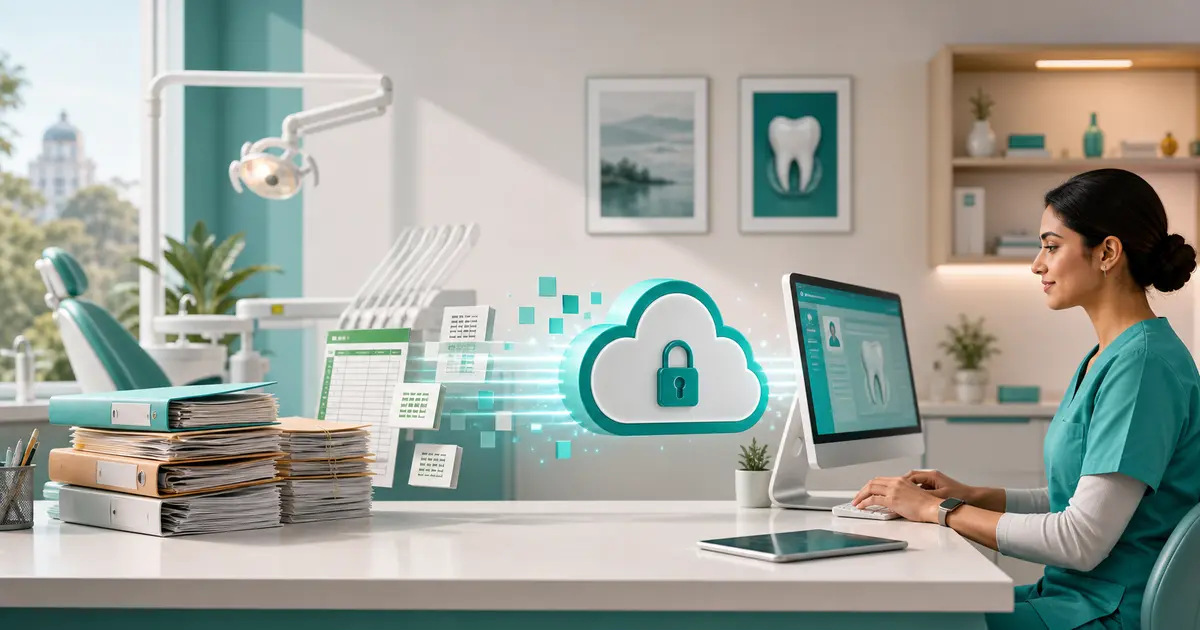 Dental Data Migration from Paper and Excel workflow illustration for a Bangladesh dental clinic
