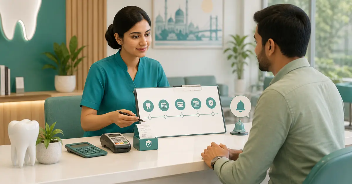 Dental Installment Billing and Due Collection Guide workflow illustration for a Bangladesh dental clinic